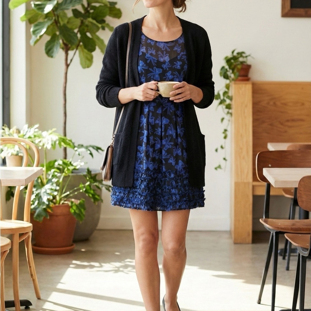 LC Lauren Conrad Black and Blue Floral Mini Dress